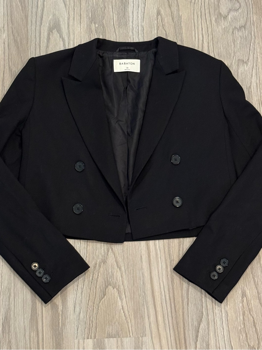 Babaton Black Cropped Double-Breasted Blazer Jacket XS